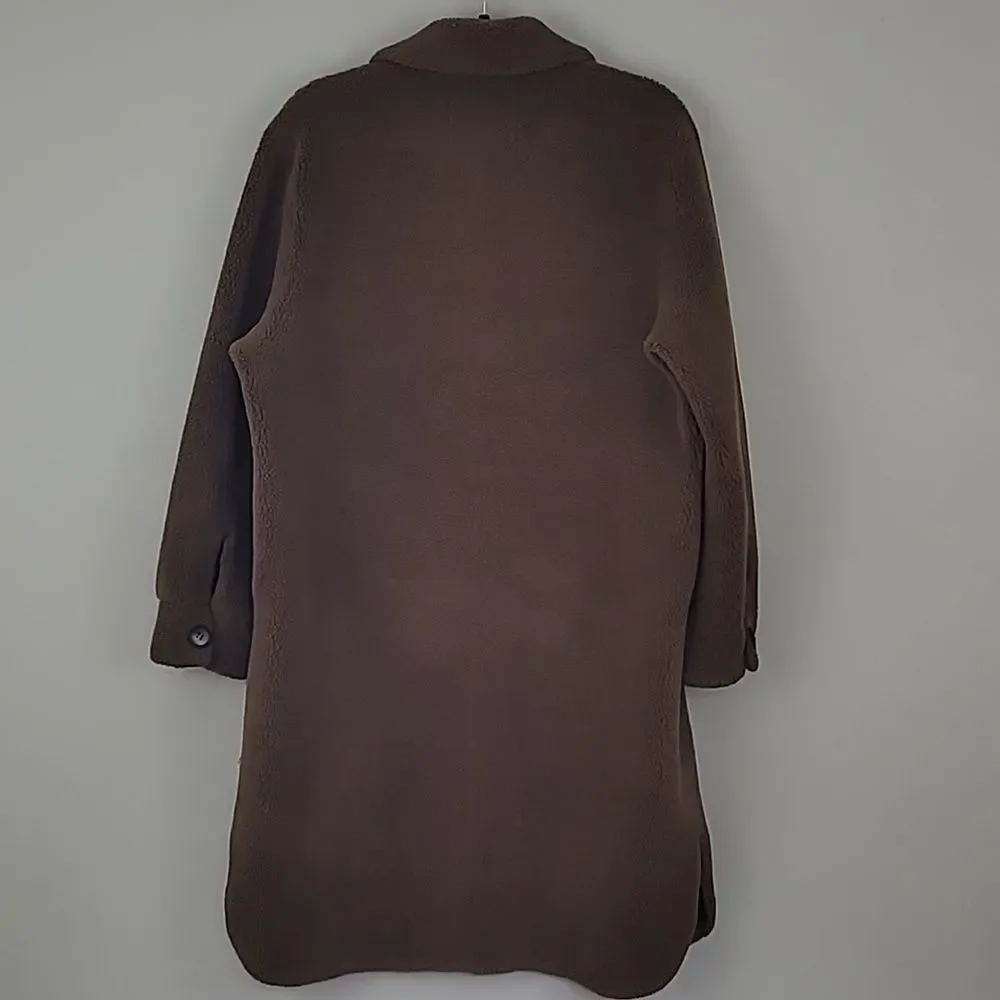 Rebecca Minkoff Brown Faux Shearling Button Down Long Overcoat w/Pockets Size XL - Picture 9 of 15